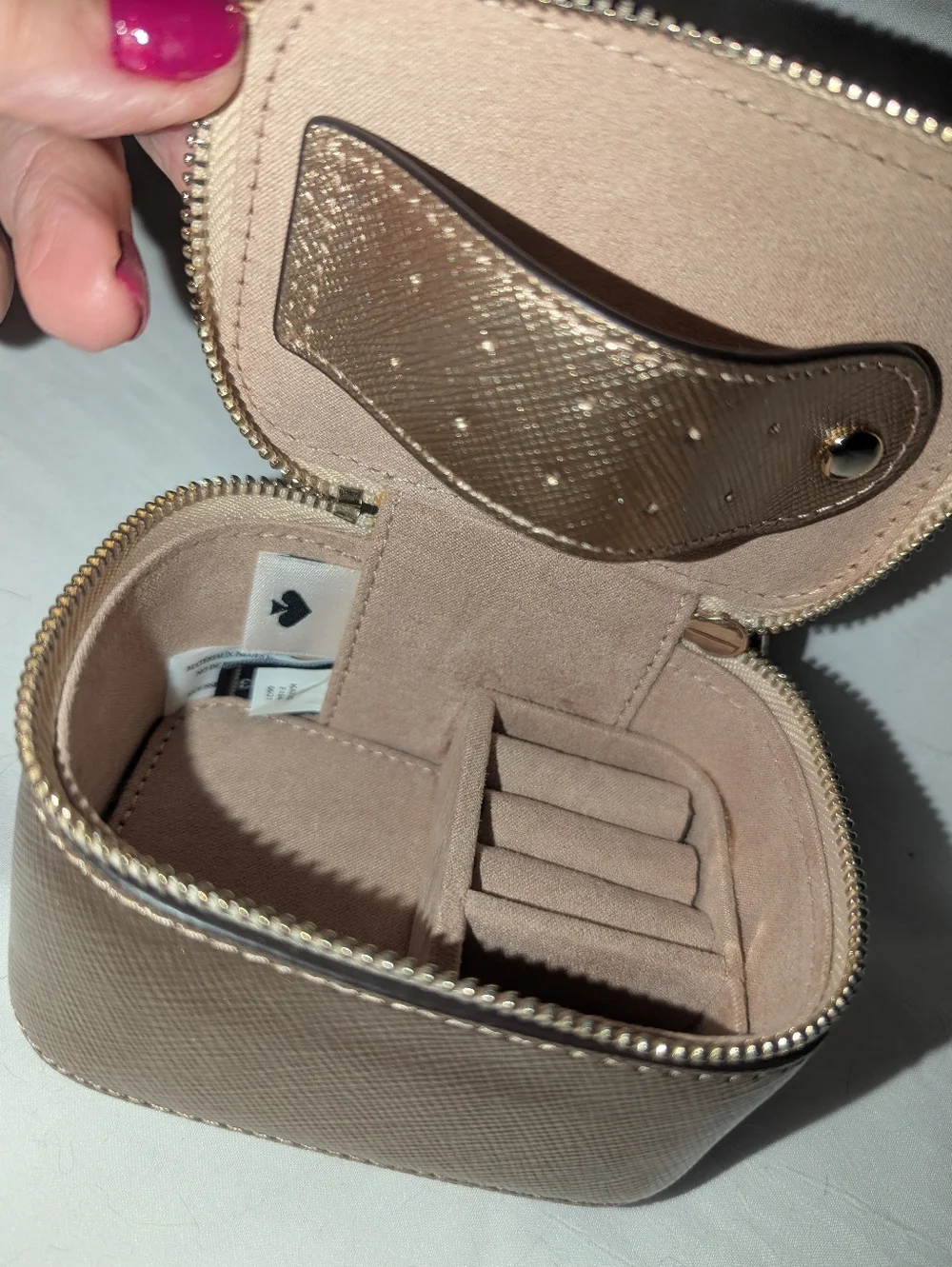 Kate Spade Metallic Rose Gold Mini Zip Jewelry Case
